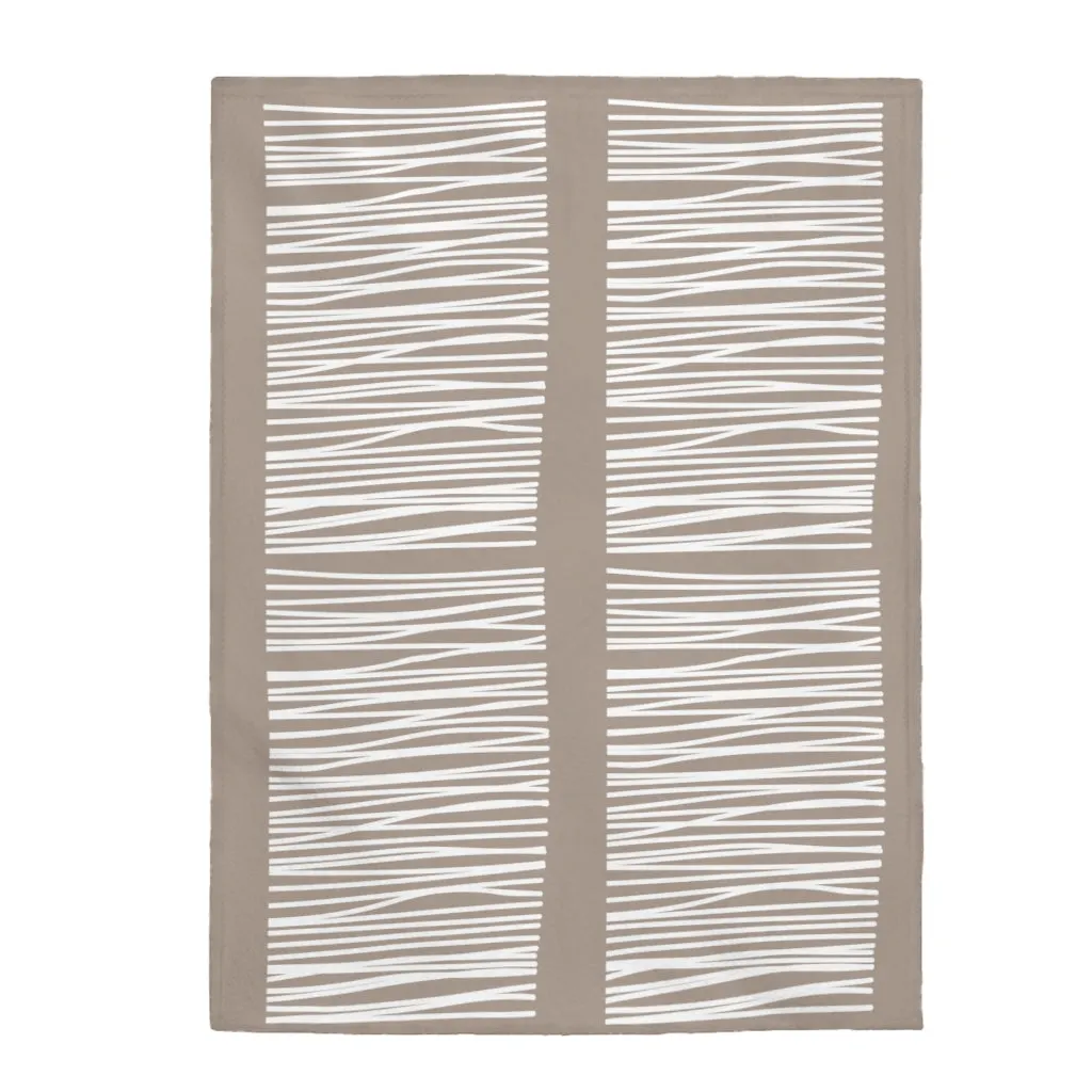 Abstract Lines in Beige Plush Blanket Throw