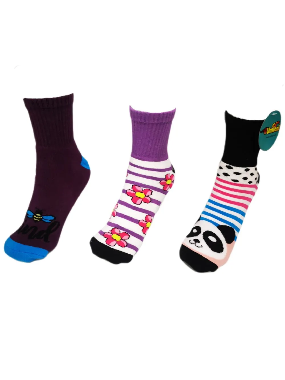 Adult Slipper Socks With Non Slip Grip Pads -Reg Cut - Assorted Pack of 3 (Panda)