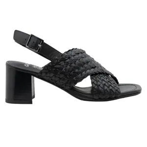 Ara Women's Woven Dress Cross Band Sandal Black Goat Waxy Leather