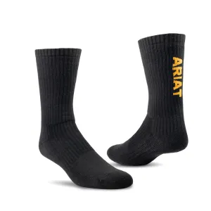 Ariat Mens Premium Ringspun Cotton Crew Work Sock 3 Pair Pack Large Black AR2239-002-L