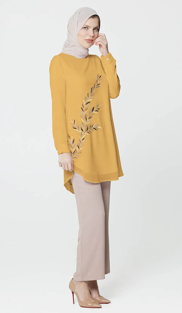 Baraka Gold Embroidered Formal Long Modest Tunic - Saffron