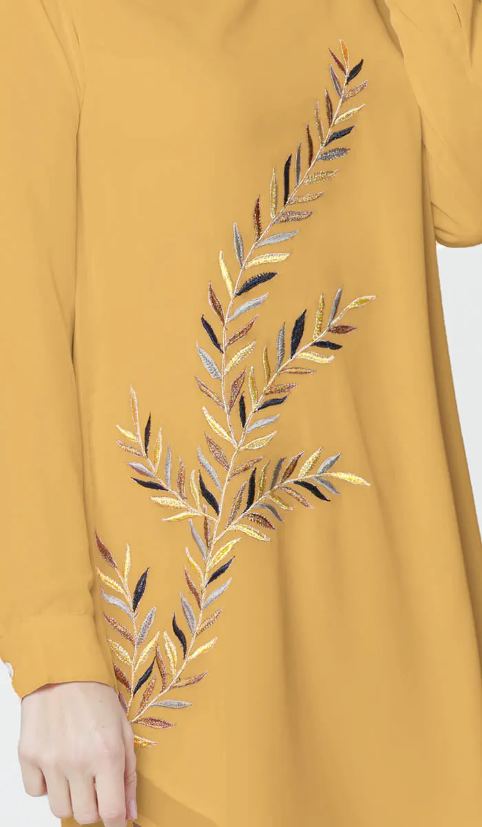 Baraka Gold Embroidered Formal Long Modest Tunic - Saffron