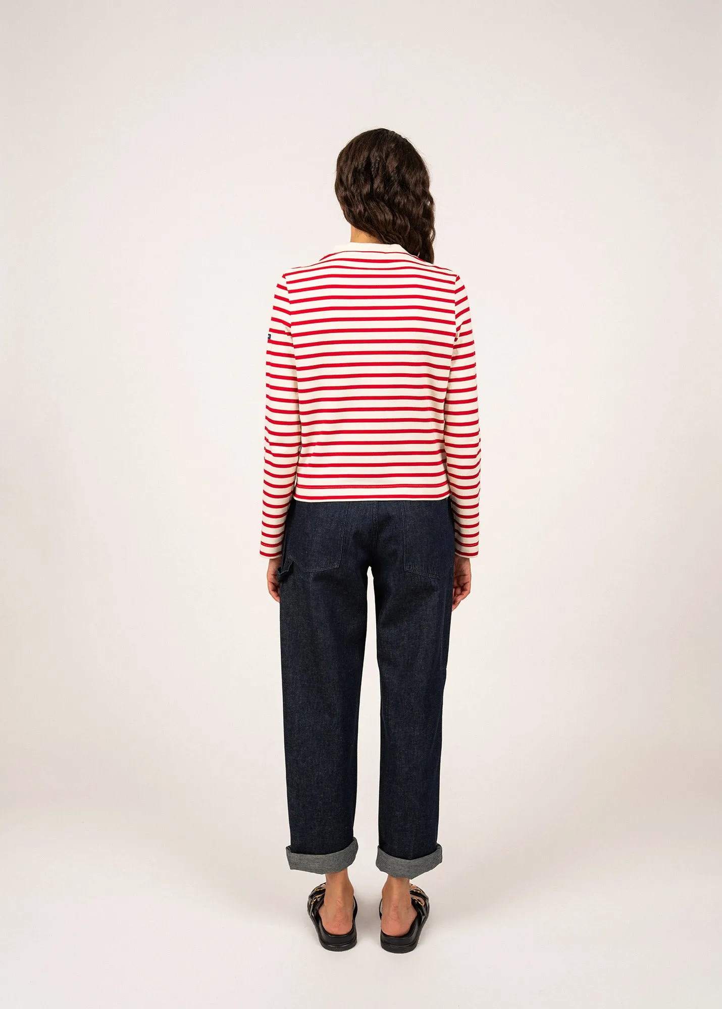 Barfleur short sailor striped shirt - high neck, in cotton (ECRU/TULIPE)