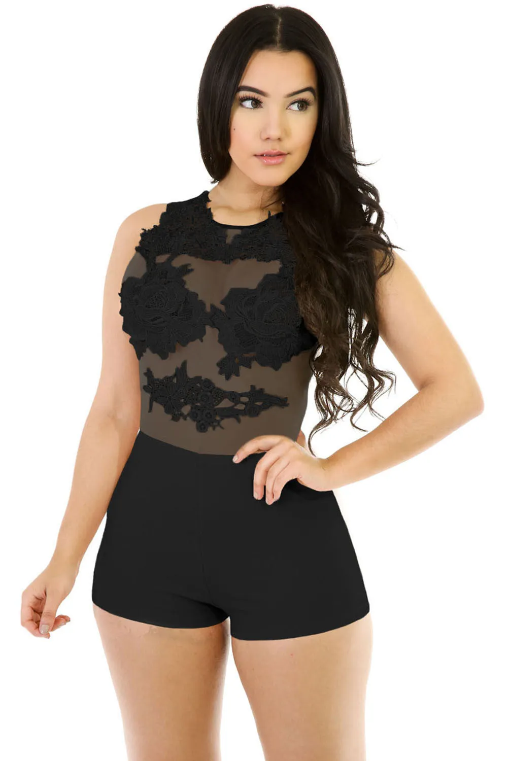 Black Crochet Mesh Romper