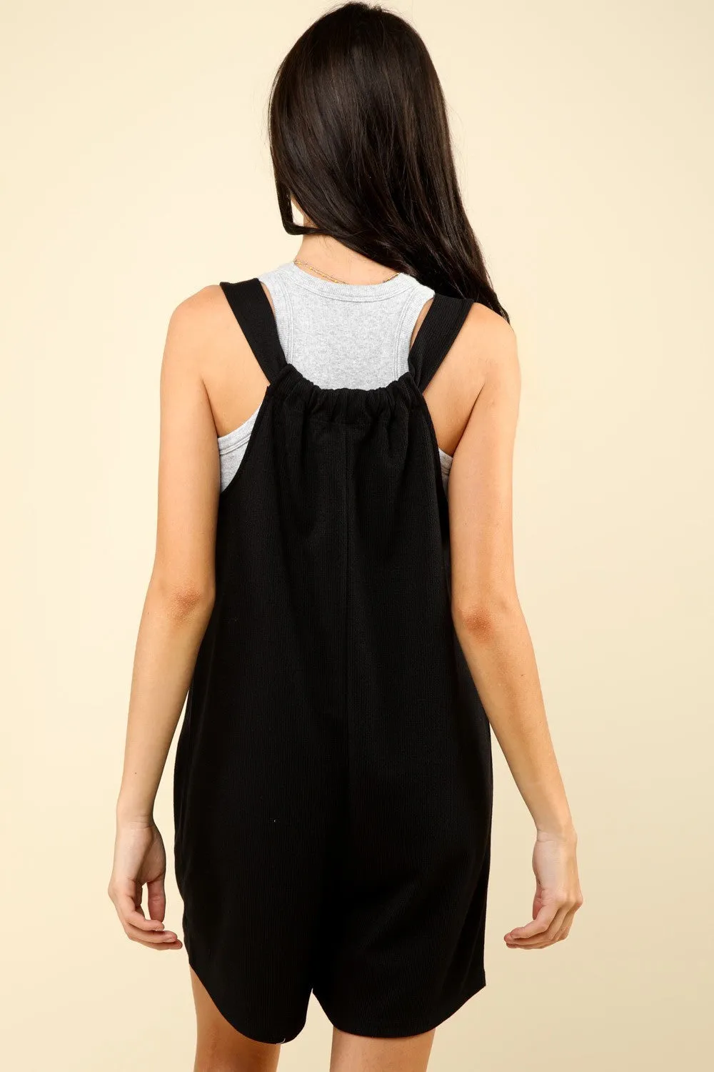 Black Tie Shoulder Front Pocket Romper