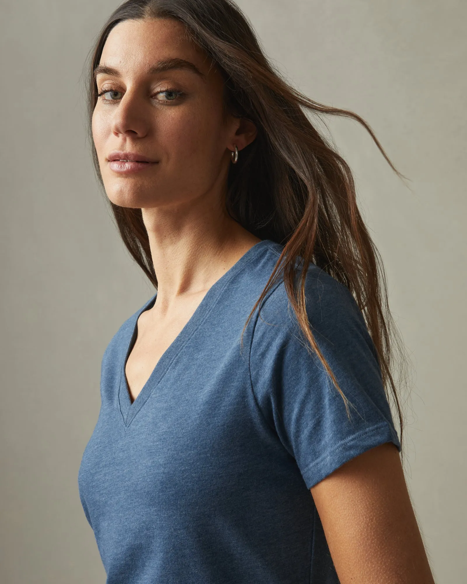 Classic Cotton V-Neck Tee - Blue Storm Heather