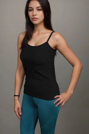 Cotton Comfort Stretch Camisole-JET BLACK