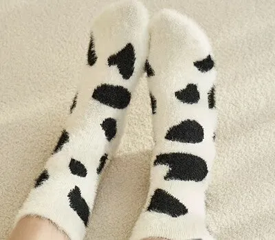 Cow Print Fuzzy Socks