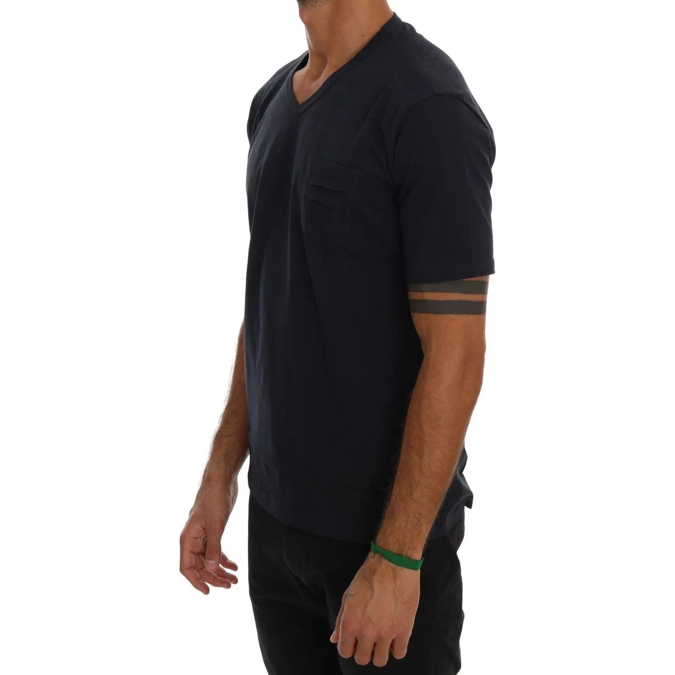 Daniele Alessandrini Chic Blue V-Neck Cotton Tee