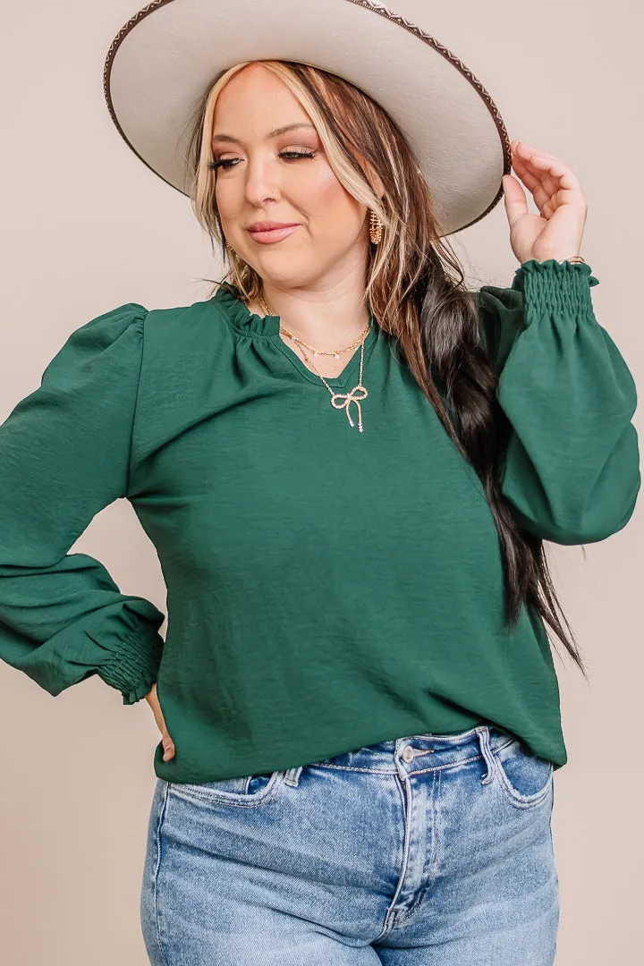 Do Me A Solid Ruffle Neck Top | Hunter Green