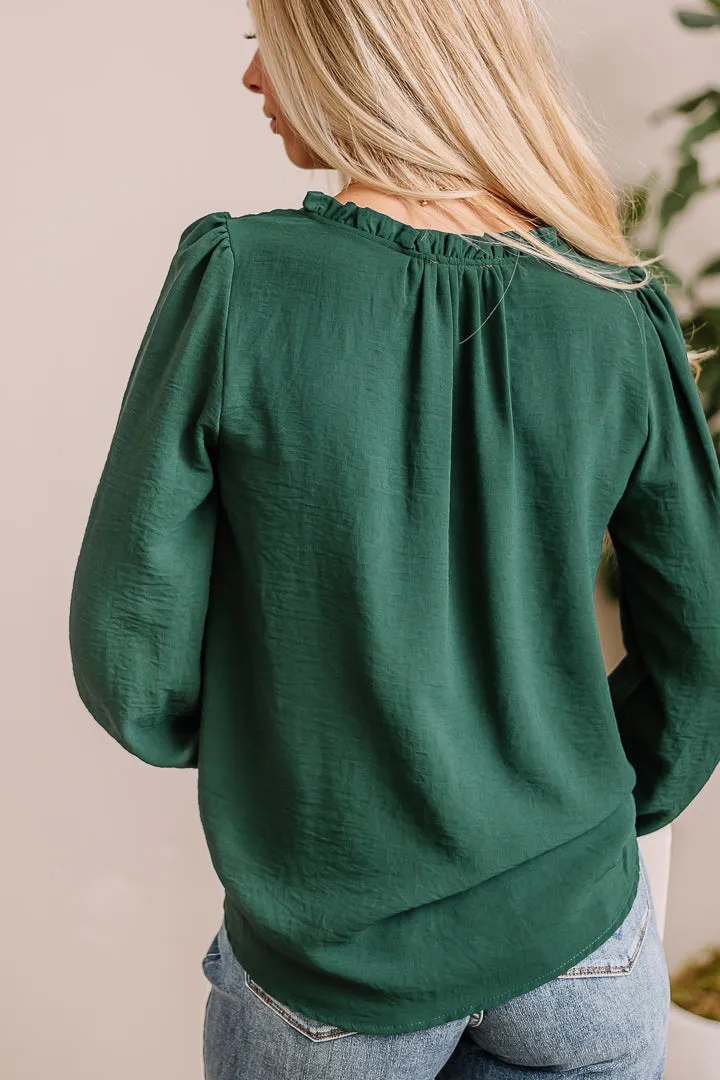 Do Me A Solid Ruffle Neck Top | Hunter Green