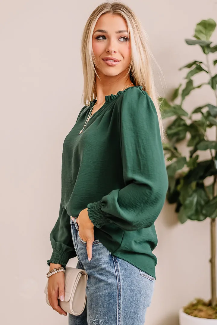 Do Me A Solid Ruffle Neck Top | Hunter Green