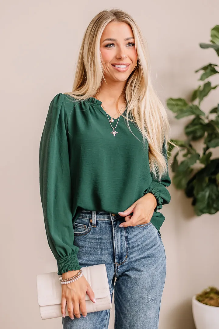 Do Me A Solid Ruffle Neck Top | Hunter Green