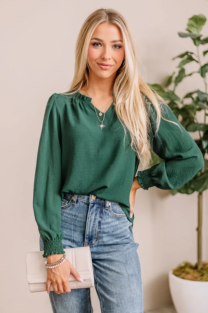 Do Me A Solid Ruffle Neck Top | Hunter Green