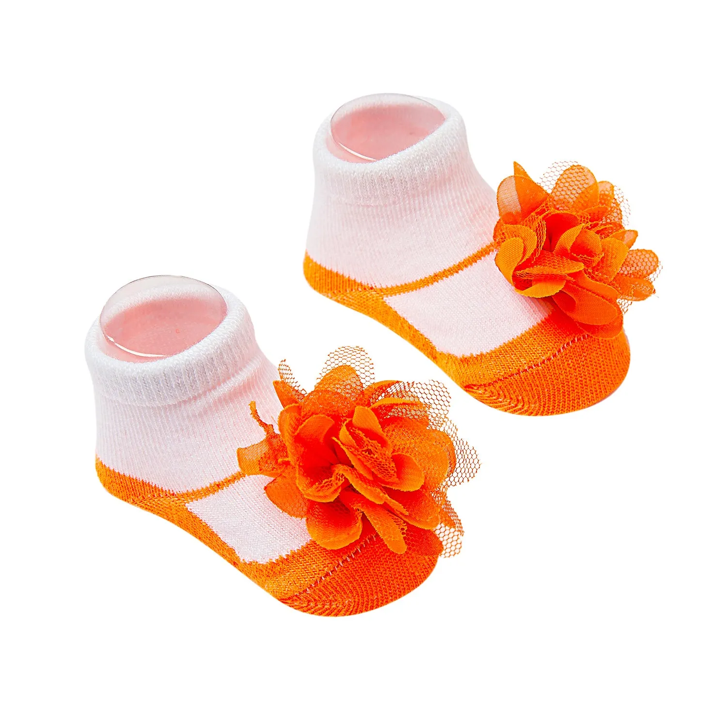 Floral Orange Socks And Cap Set