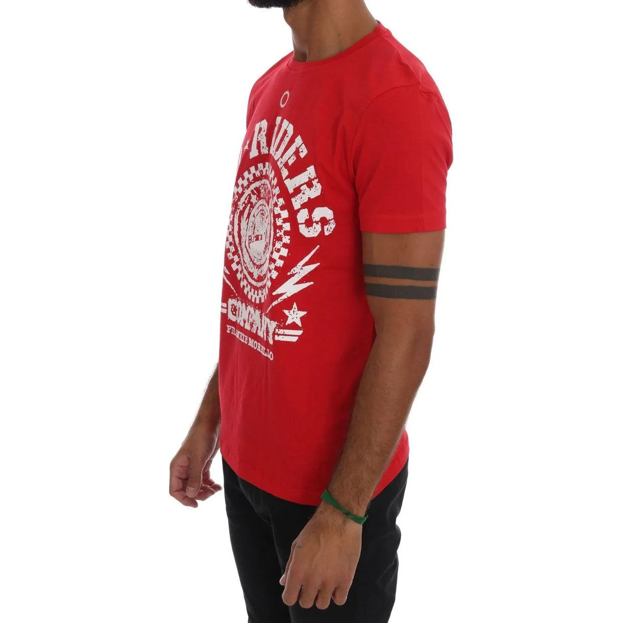 Frankie Morello Chic Red 'RIDERS' Motive Crewneck Tee