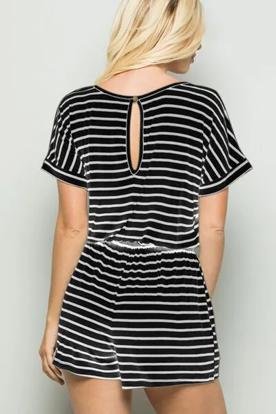 Full Size Striped Round Neck Short Sleeve Romper