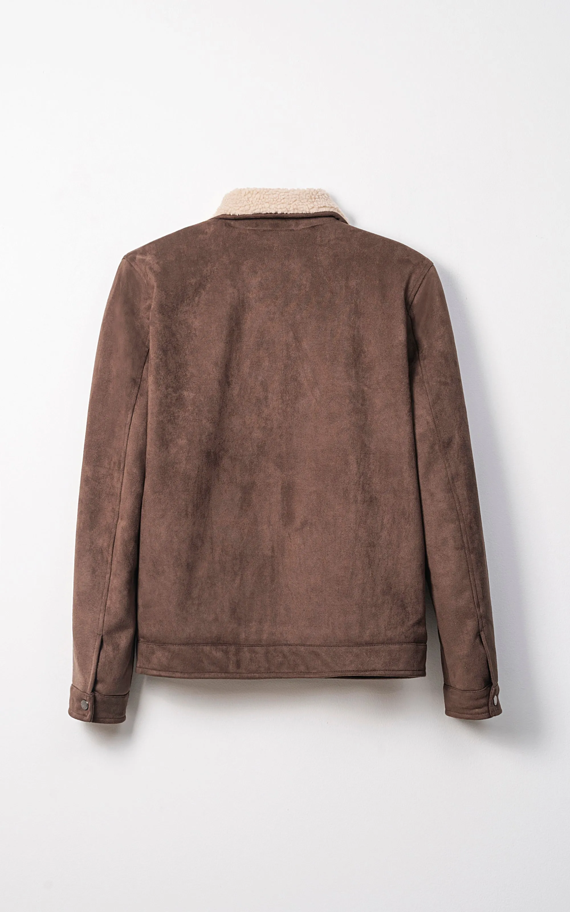 FUR COLLAR SUEDE JACKET FULL SLEEVE BROWN