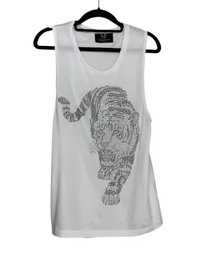 Game Day Tank, Muscle Racerback White, Silver Walking Tiger