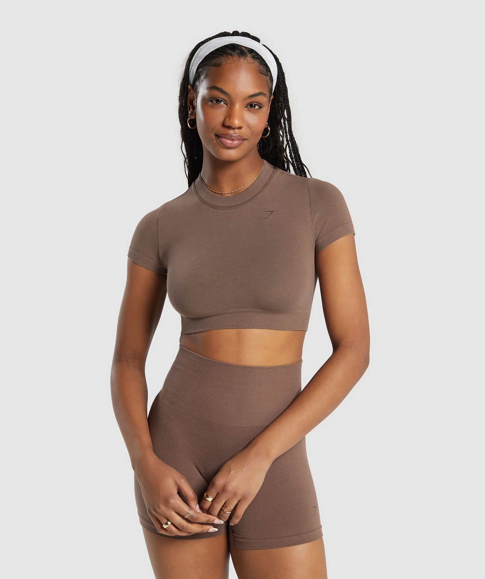 Gymshark Cotton Seamless Crop Top - Soft Brown