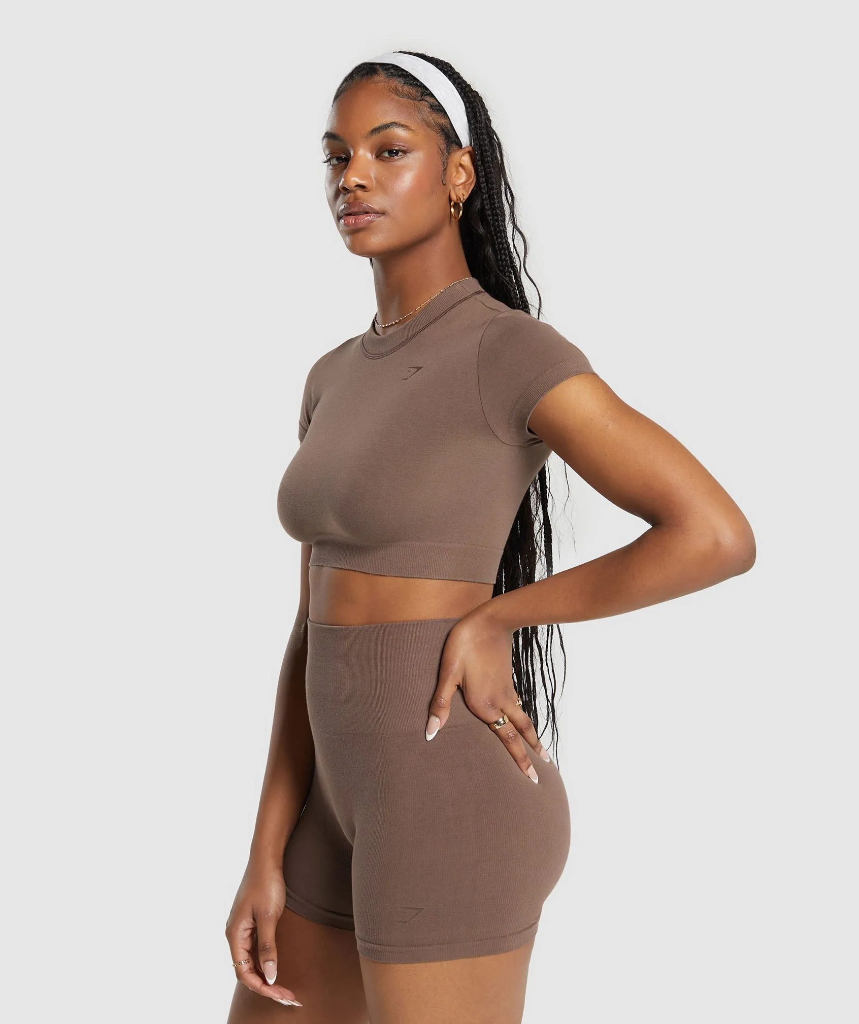 Gymshark Cotton Seamless Crop Top - Soft Brown