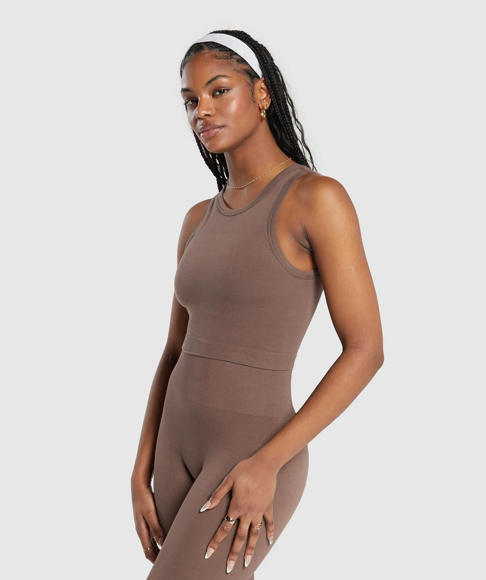 Gymshark Ribbed Cotton Seamless Body Fit Tank - Soft Brown