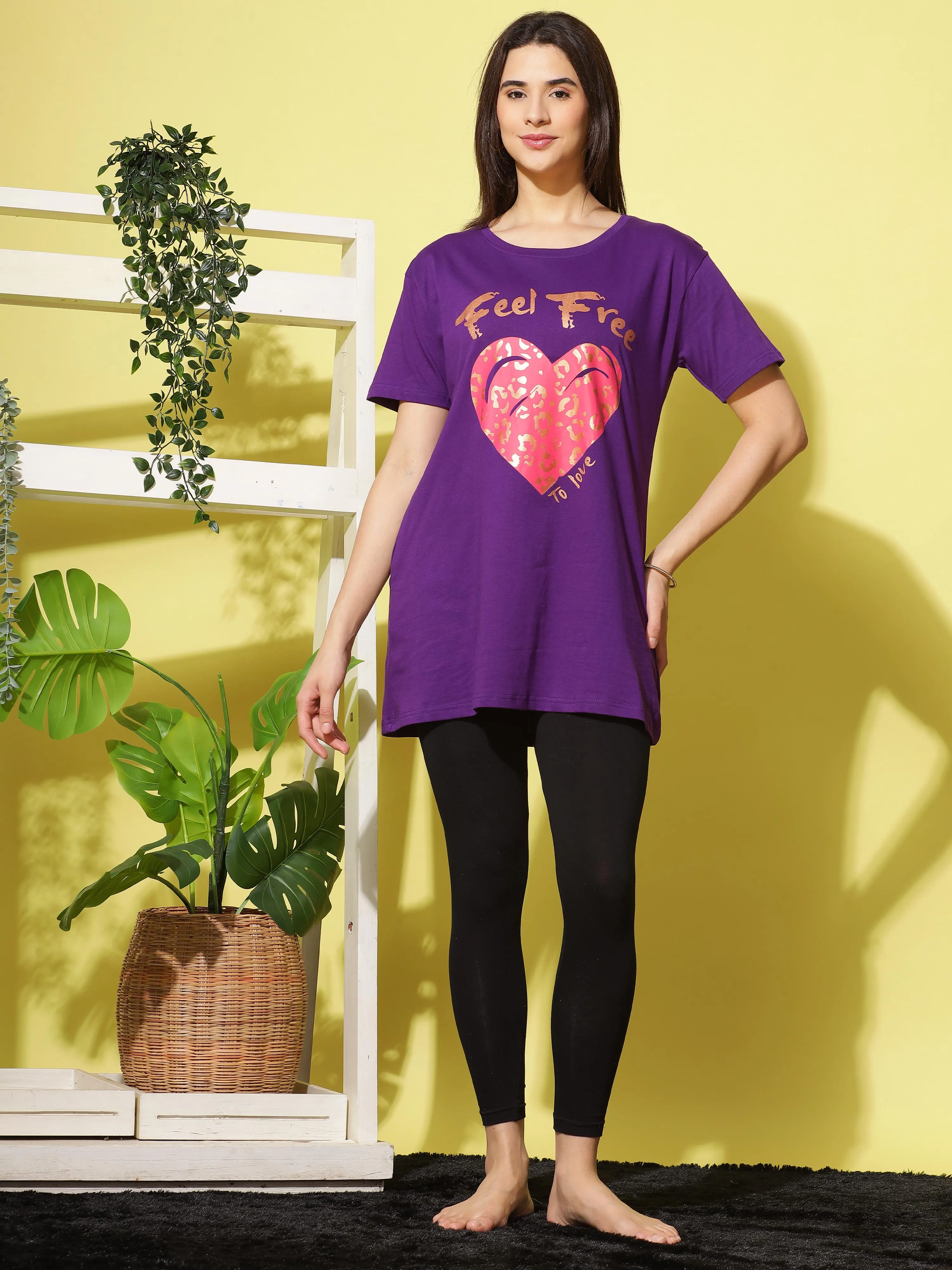 Hosiery Cotton Plus Size T-shirt with Pockets Purple