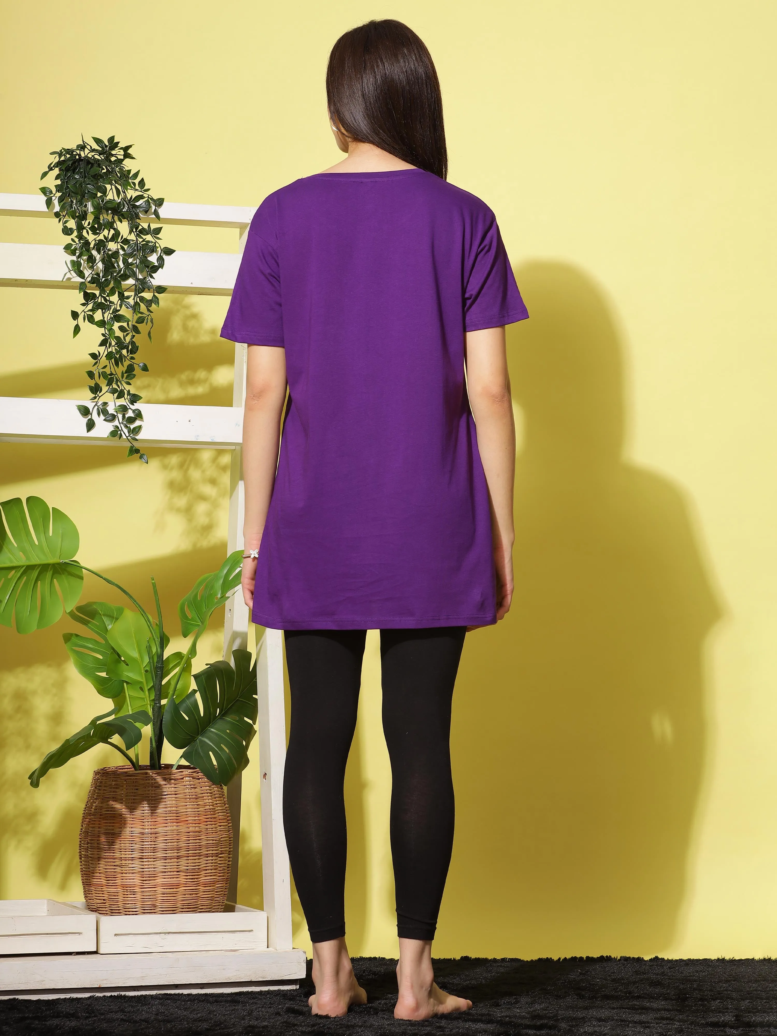 Hosiery Cotton Plus Size T-shirt with Pockets Purple