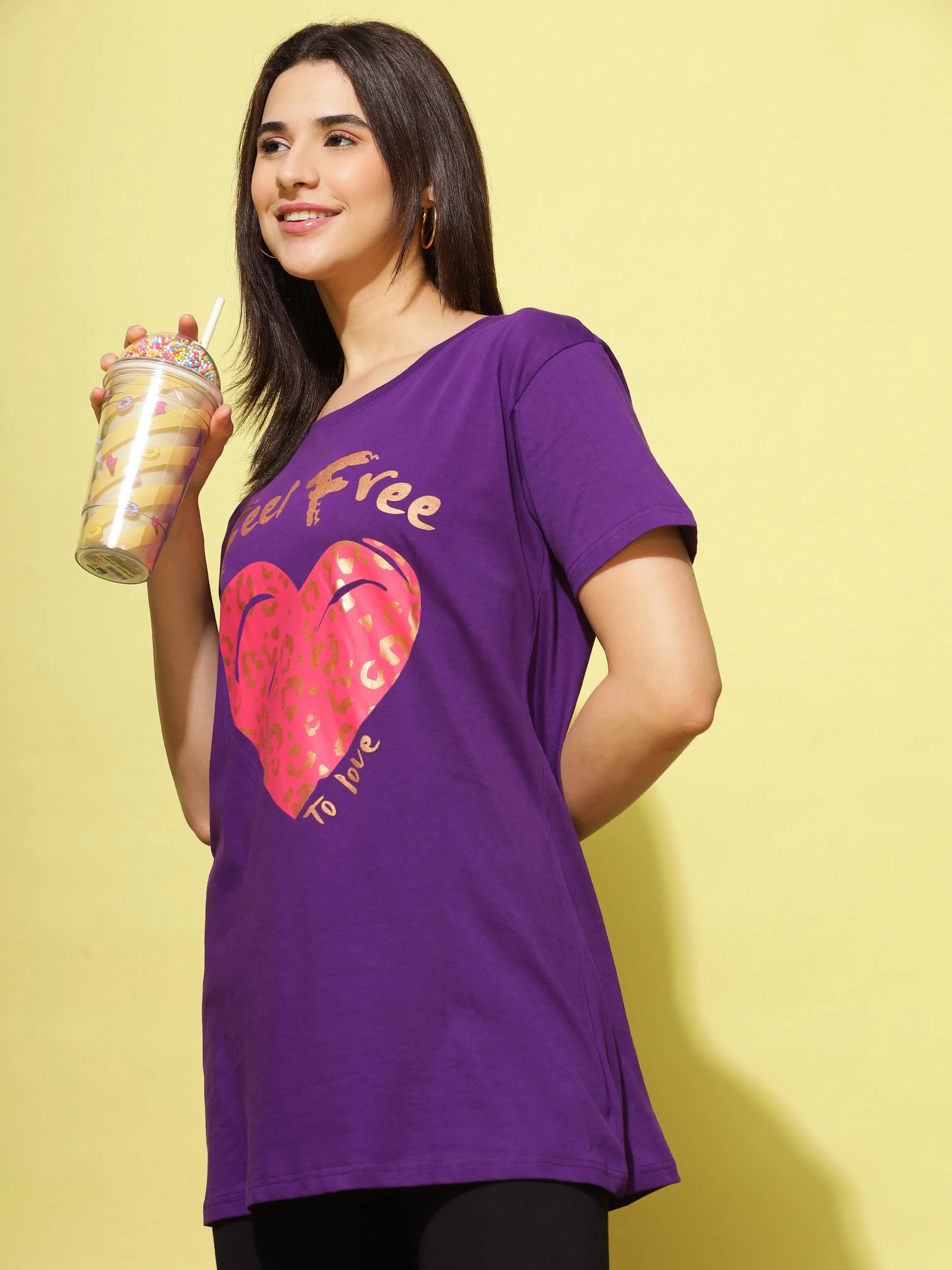 Hosiery Cotton Plus Size T-shirt with Pockets Purple