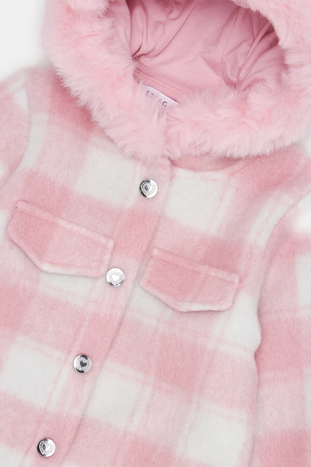 Infant Girls Pink Checked Hooded Jacket