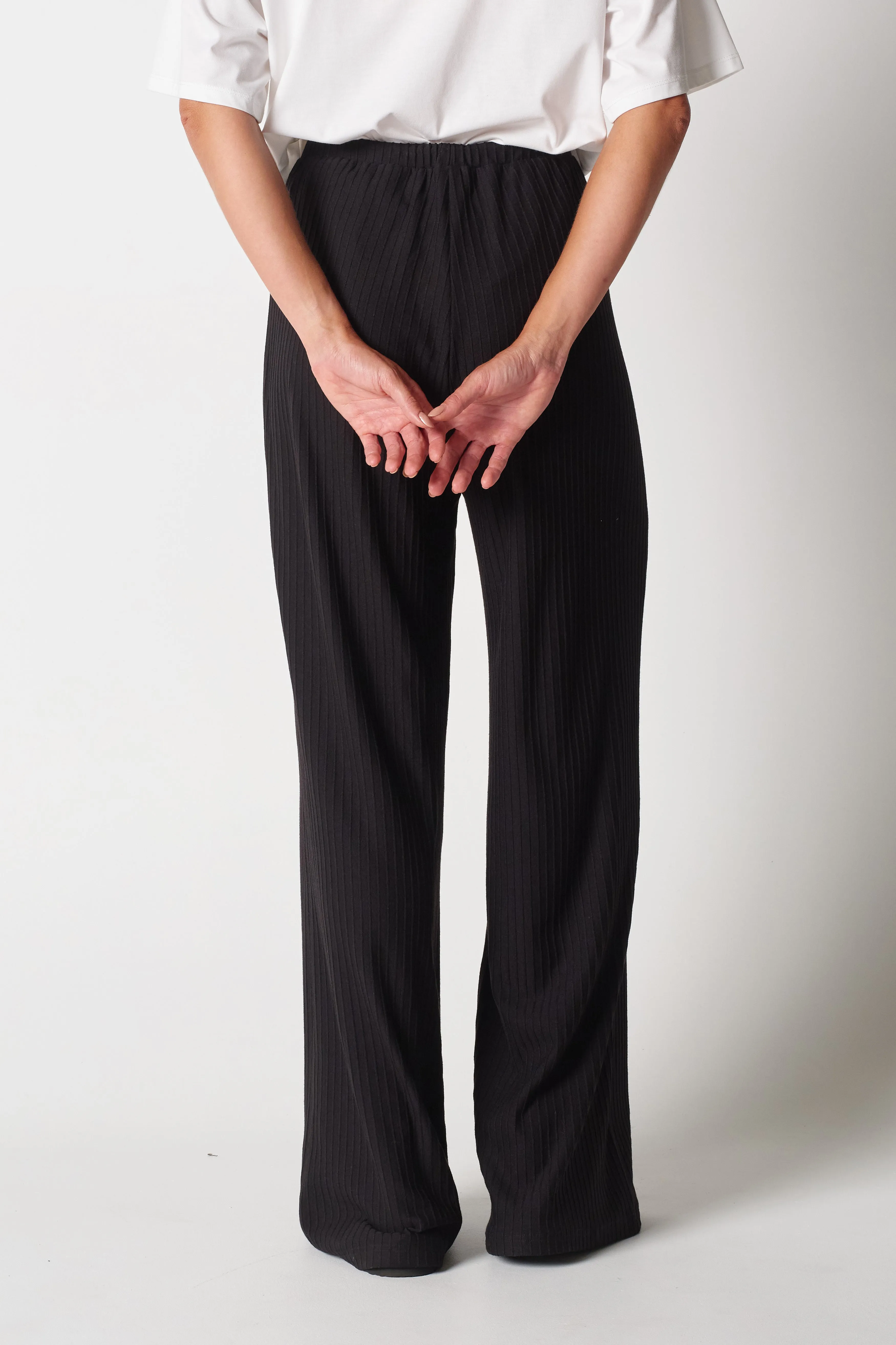 Ivy Ribbed Wide Leg Pants - Black