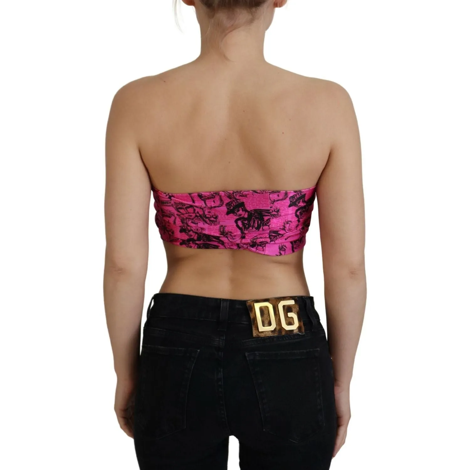 John Galliano Chic Pink Newspaper Print Cropped Top