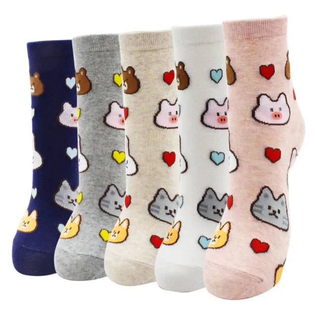 Kawaii  Women Socks | Cartoon | Cat | Dog | Owl Stripe | Avocado Girl | Cotton Socks | 2021 Hot Sale