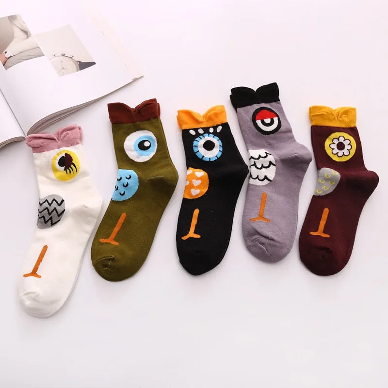 Kawaii  Women Socks | Cartoon | Cat | Dog | Owl Stripe | Avocado Girl | Cotton Socks | 2021 Hot Sale