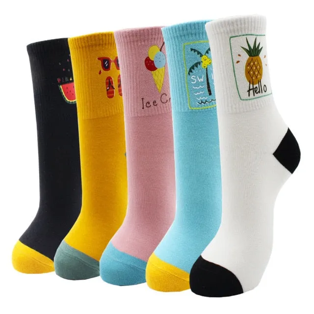 Kawaii  Women Socks | Cartoon | Cat | Dog | Owl Stripe | Avocado Girl | Cotton Socks | 2021 Hot Sale