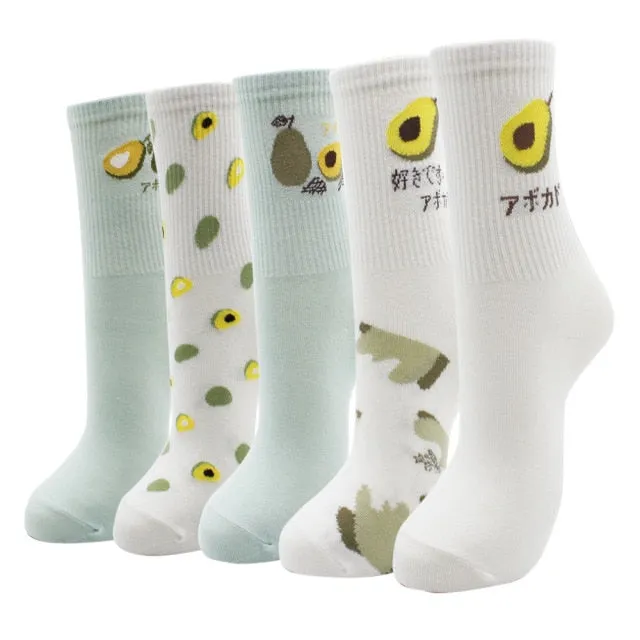 Kawaii  Women Socks | Cartoon | Cat | Dog | Owl Stripe | Avocado Girl | Cotton Socks | 2021 Hot Sale