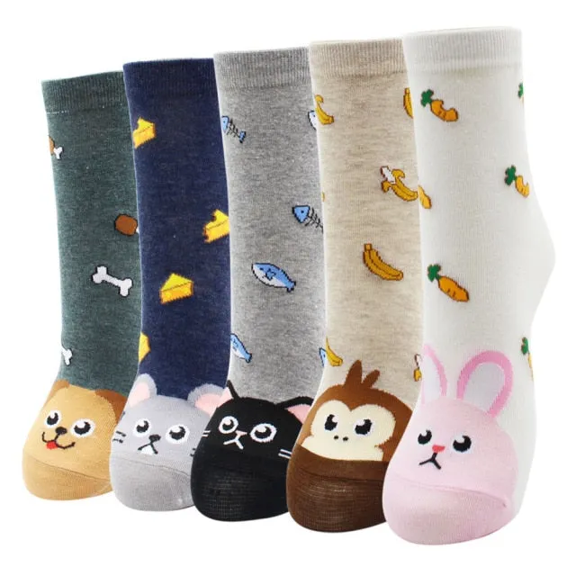 Kawaii  Women Socks | Cartoon | Cat | Dog | Owl Stripe | Avocado Girl | Cotton Socks | 2021 Hot Sale