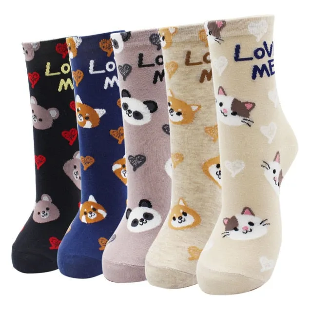 Kawaii  Women Socks | Cartoon | Cat | Dog | Owl Stripe | Avocado Girl | Cotton Socks | 2021 Hot Sale