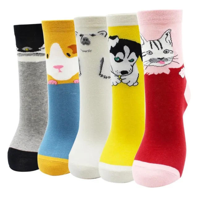 Kawaii  Women Socks | Cartoon | Cat | Dog | Owl Stripe | Avocado Girl | Cotton Socks | 2021 Hot Sale