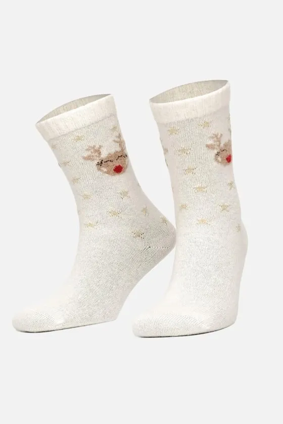 Lambswool Single Ivory Christmas Themed Sock SCB-285