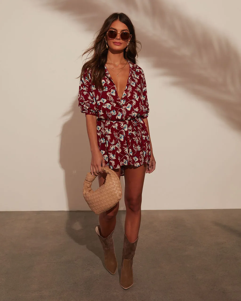 Lorian Floral Waist Tie Romper