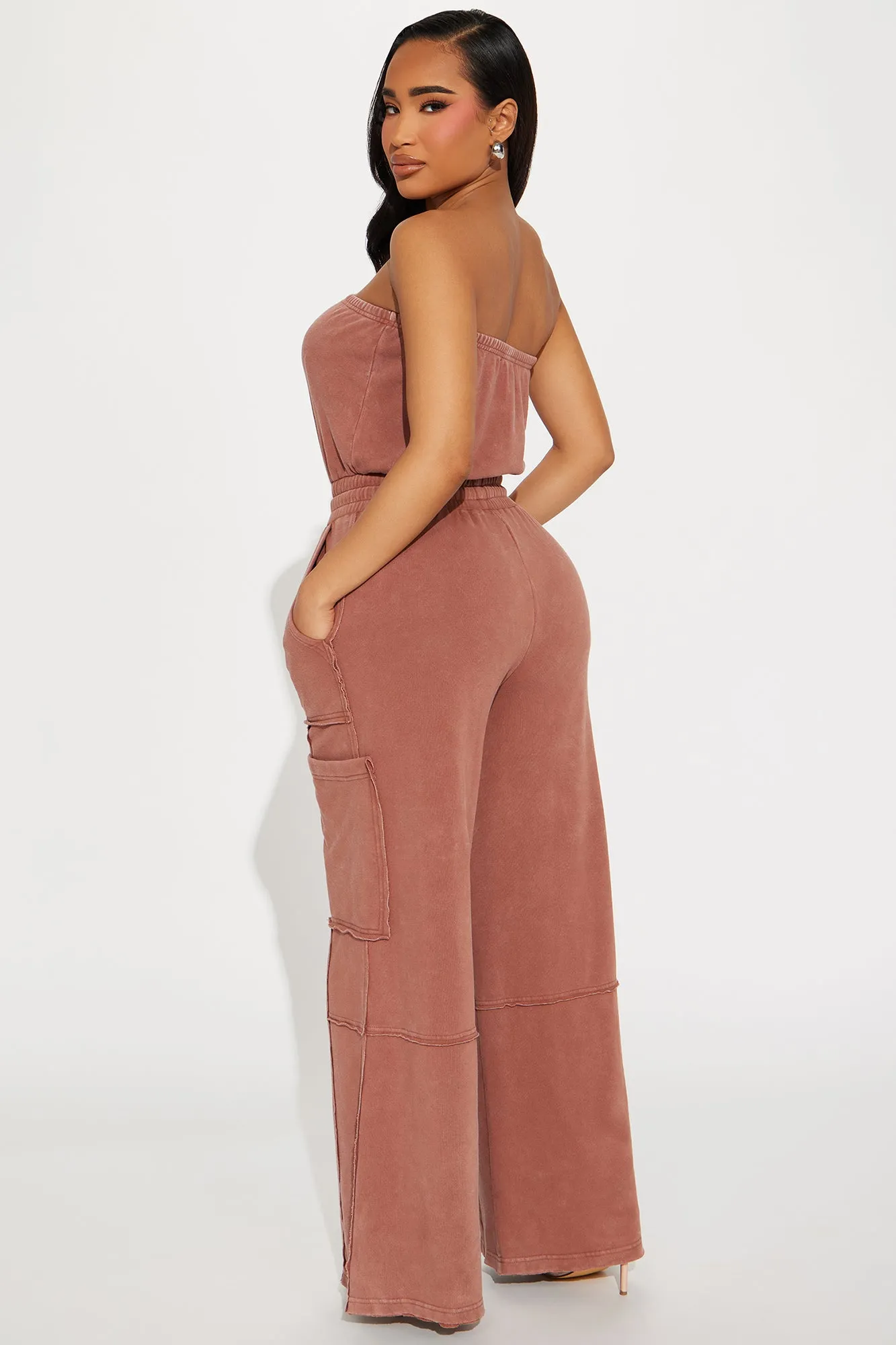 Lounge Around Washed Jumpsuit - Chestnut