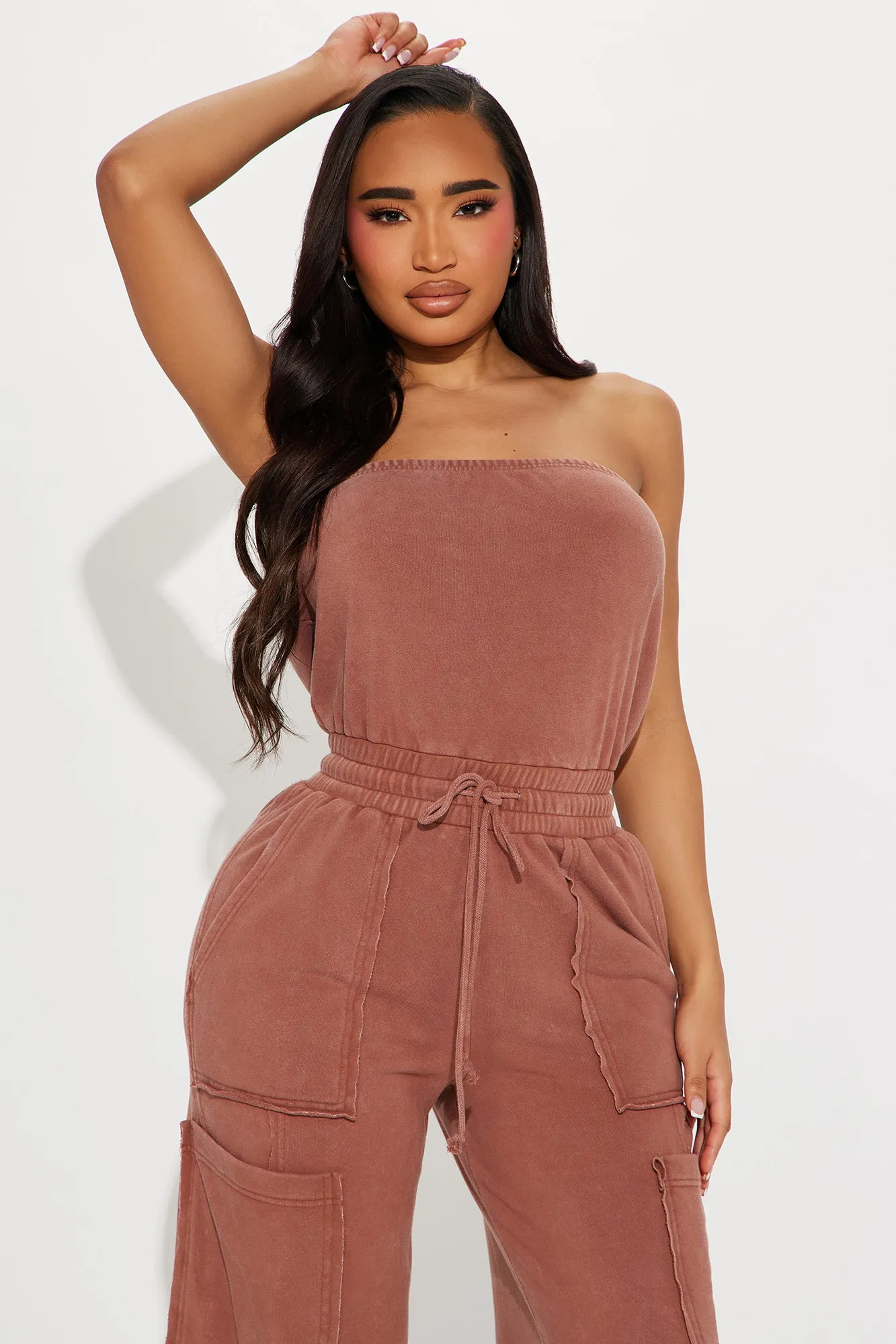 Lounge Around Washed Jumpsuit - Chestnut