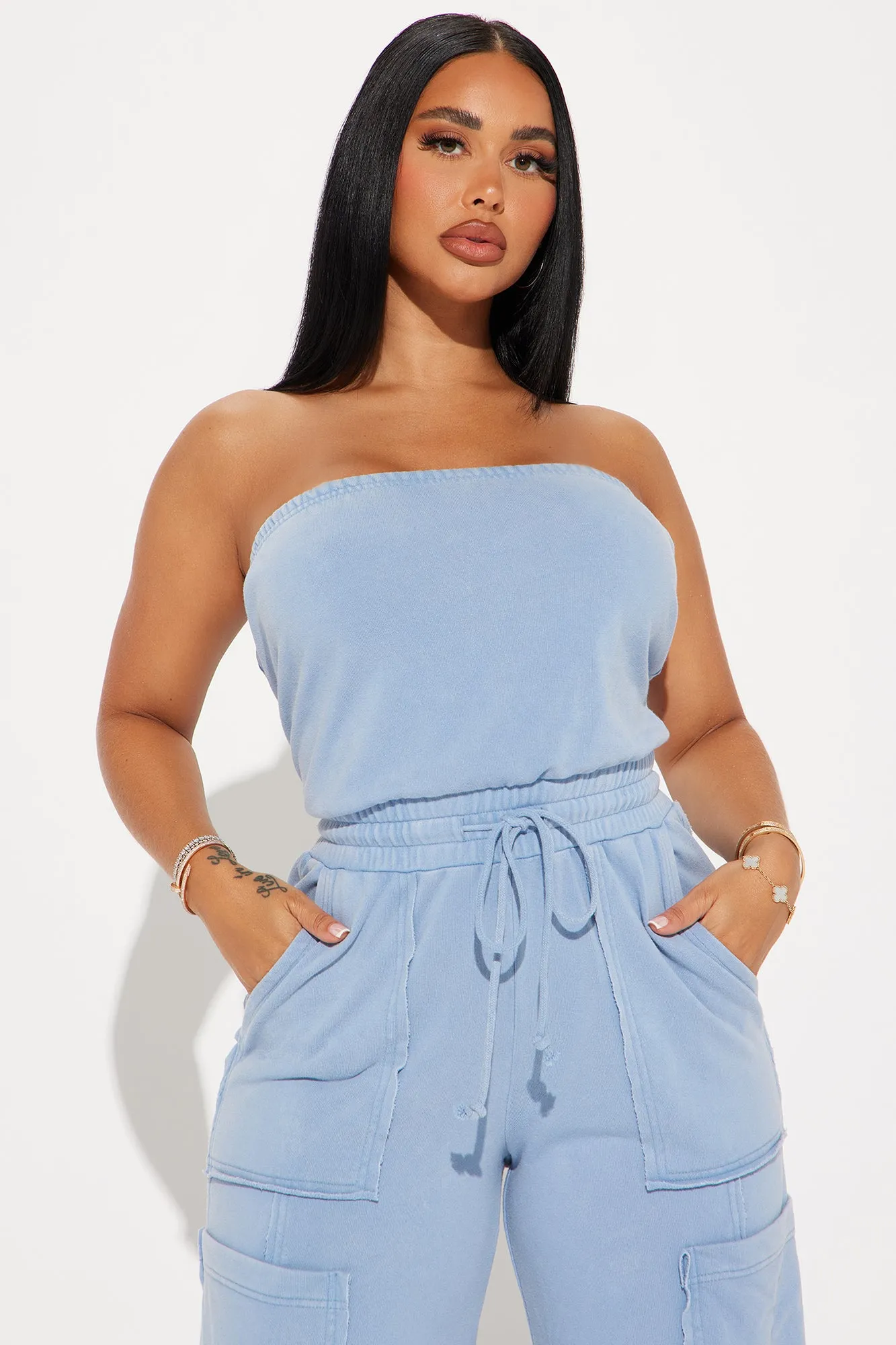 Lounge Around Washed Jumpsuit - Light Blue