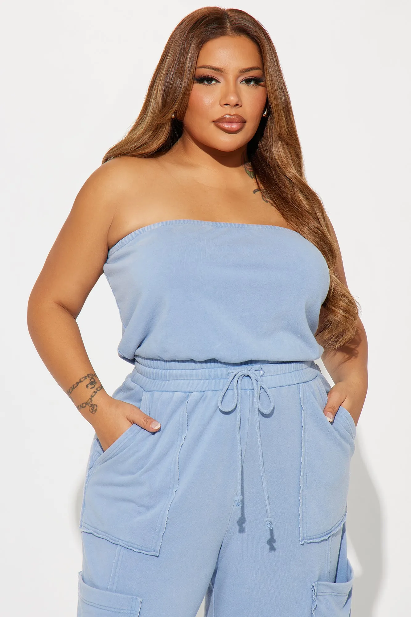 Lounge Around Washed Jumpsuit - Light Blue