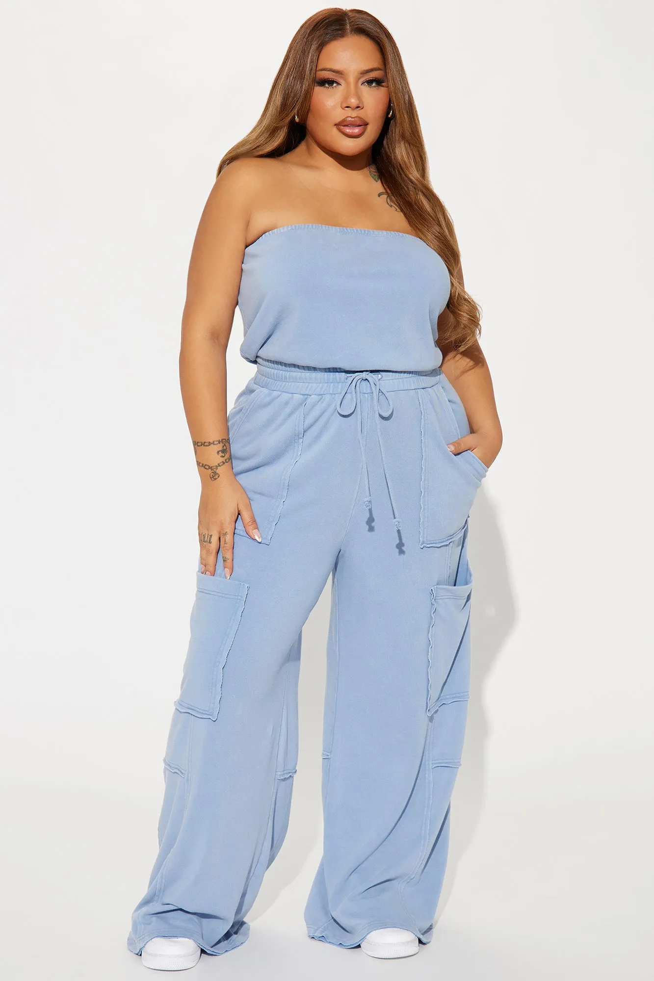 Lounge Around Washed Jumpsuit - Light Blue