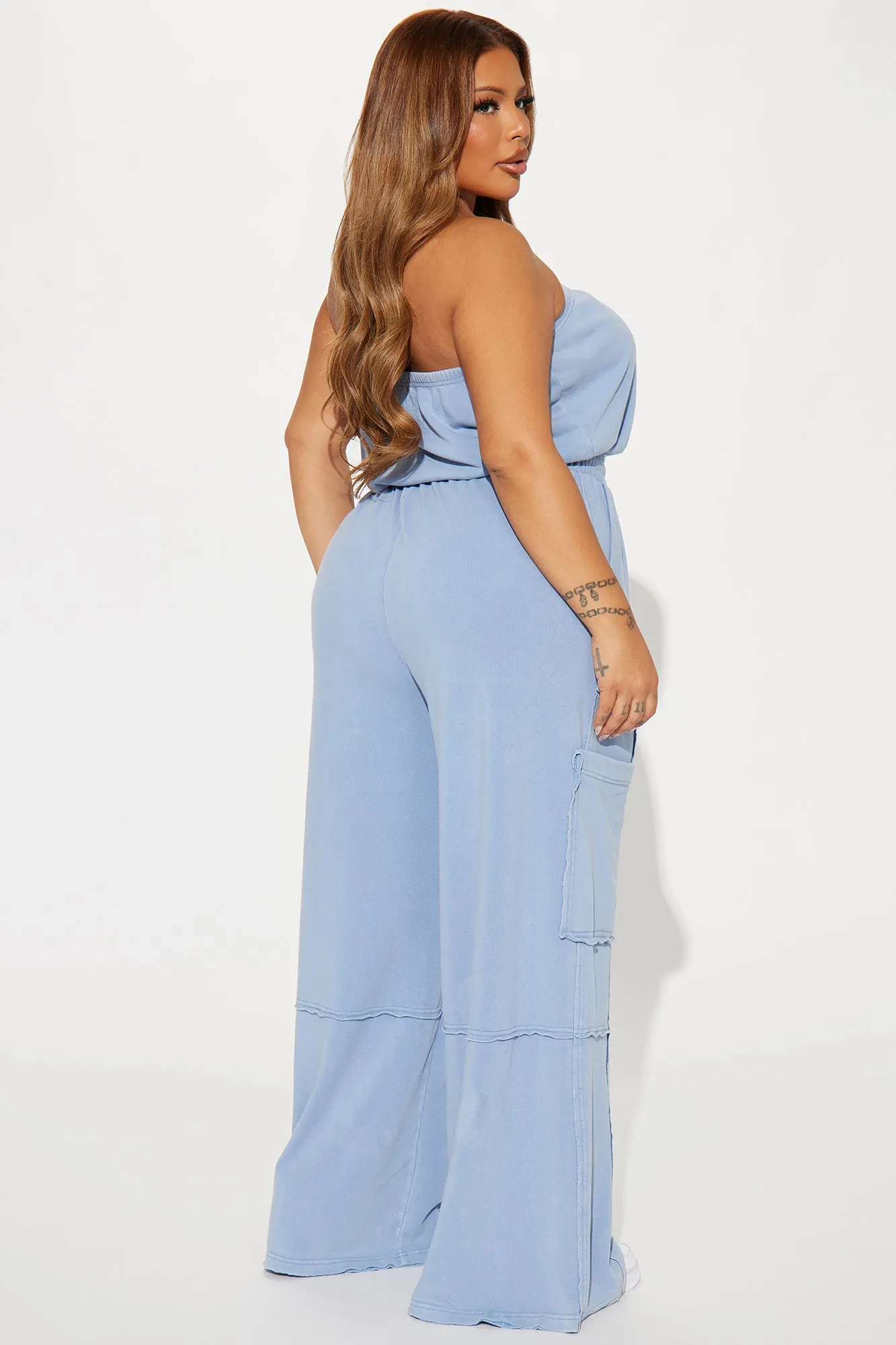 Lounge Around Washed Jumpsuit - Light Blue