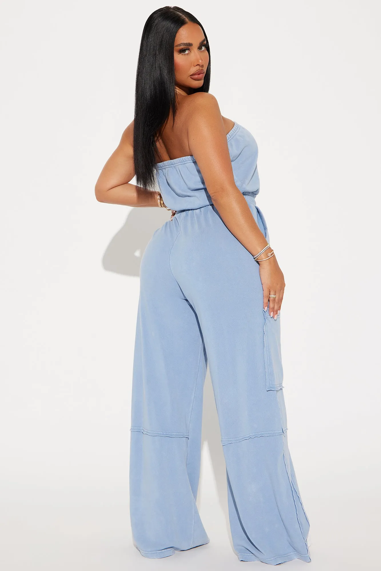 Lounge Around Washed Jumpsuit - Light Blue