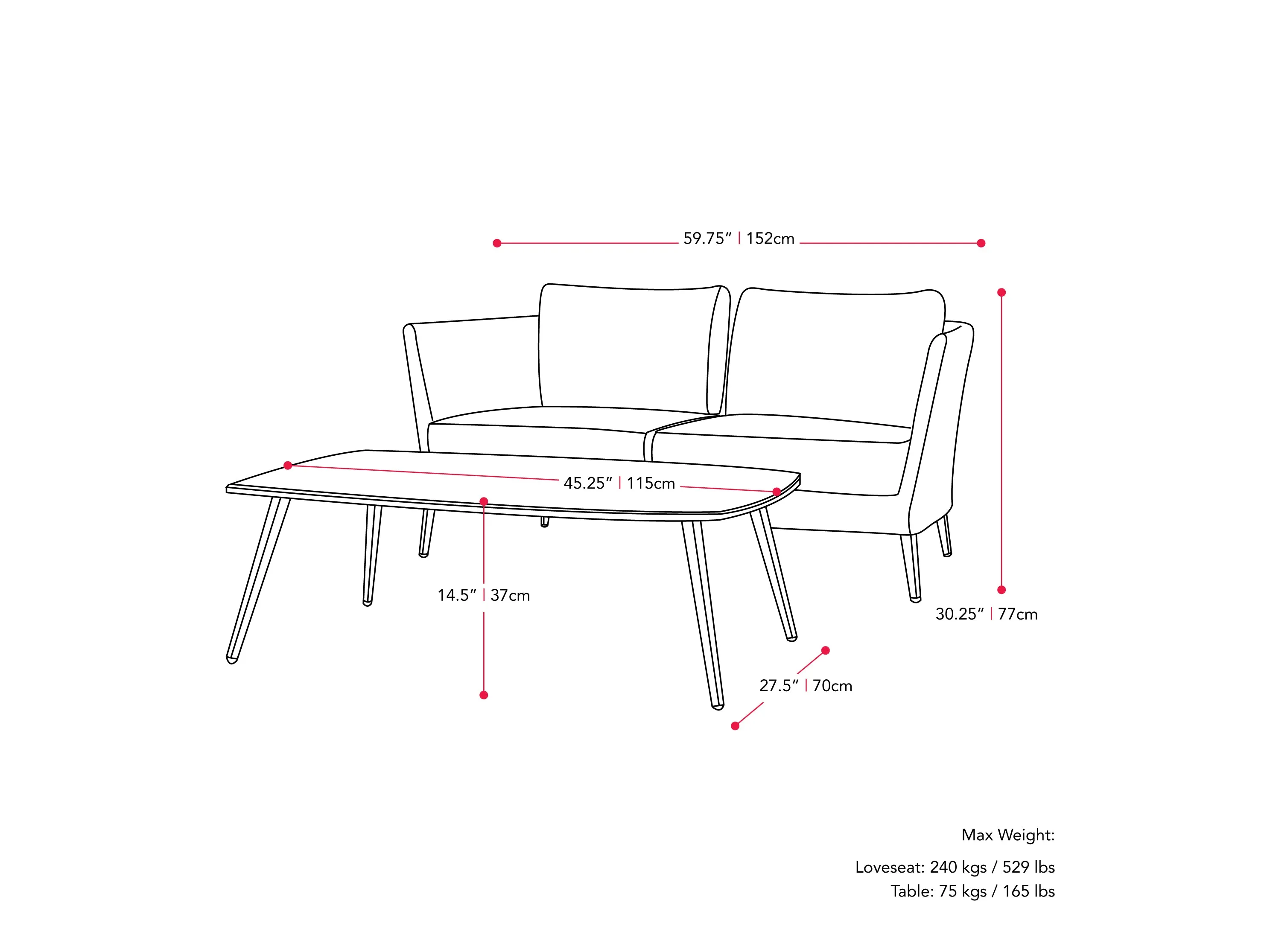 Metal Patio Conversation Set, 4pc