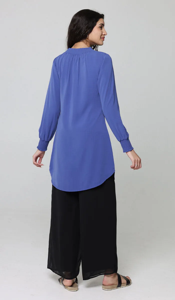 Mishal Essential Long Smocked Modest Tunic - Azure